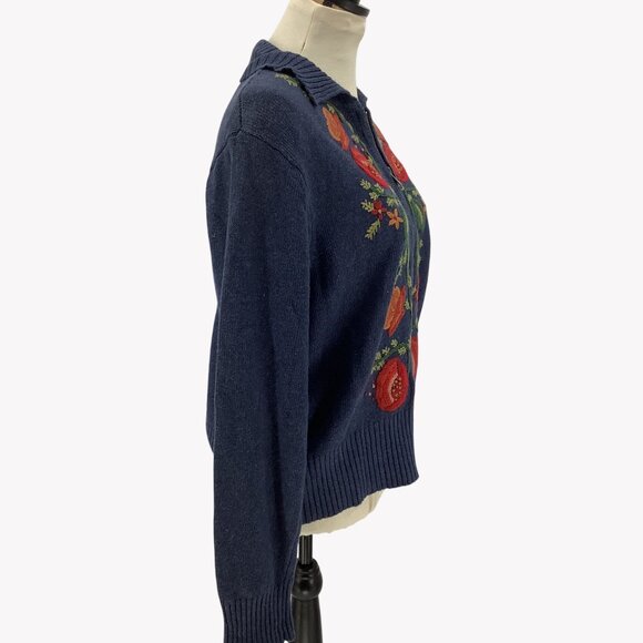 Mountain Lake Womens XL Blue Floral Embroidered Full Zip Cardigan Sweater - Picture 2 of 6